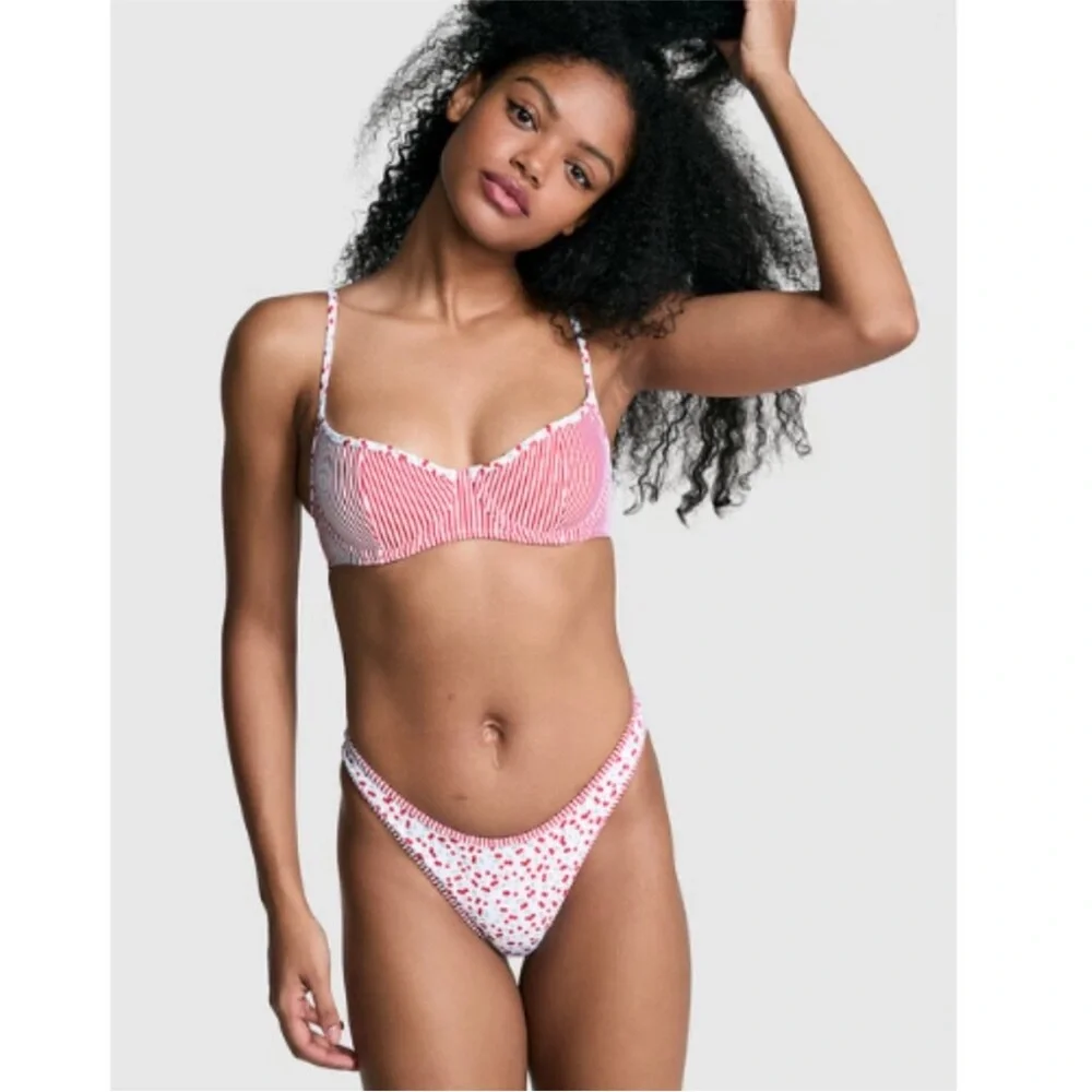 Frankie's Bikinis × PINK Cherry Striped Bikini Set